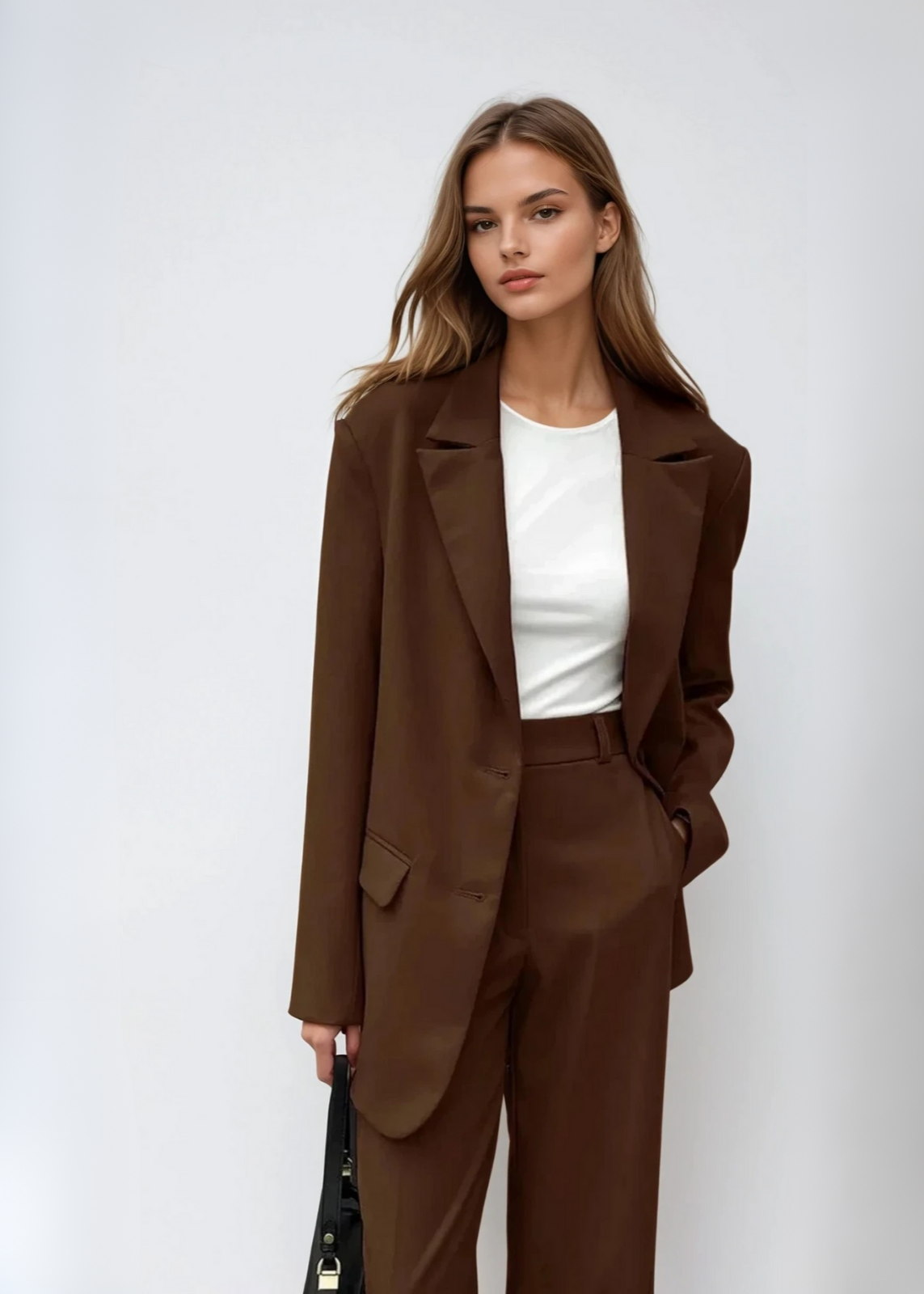 Carly - Mocha Vintage Blazer & Wide-leg Pants Matching Set
