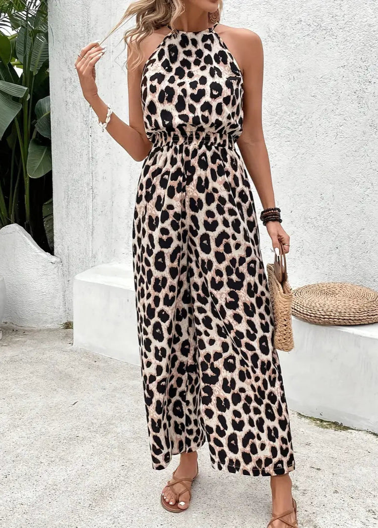 Jade - Leopard Print Halter jumpsuit– Trendy Casual Summer Outfit