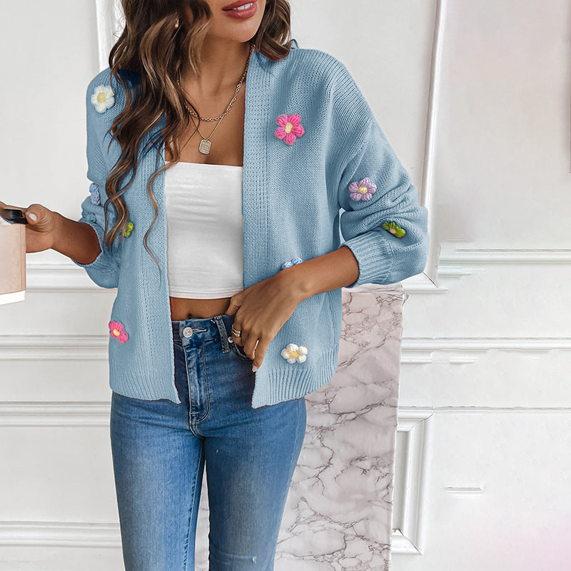 3D Floral Long Cardigan for Women - Stylish, Cozy All-Season Wear