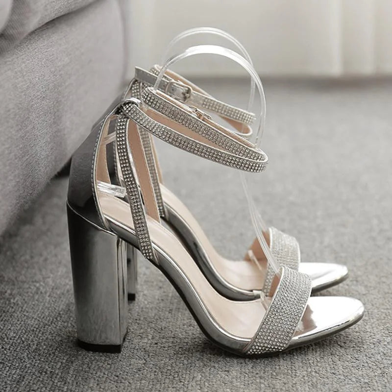 Women's Chunky Heel Rhinestone Pumps High heel Comfortable Sandals