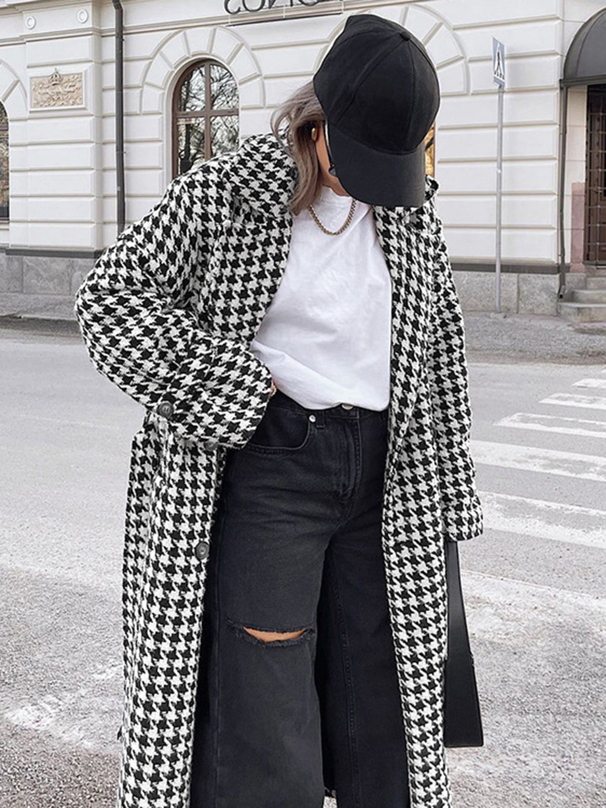 Adele - Houndstooth Tweed Trench Coat