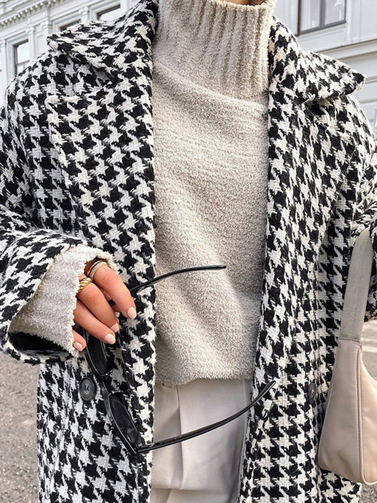 Adele - Houndstooth Tweed Trench Coat