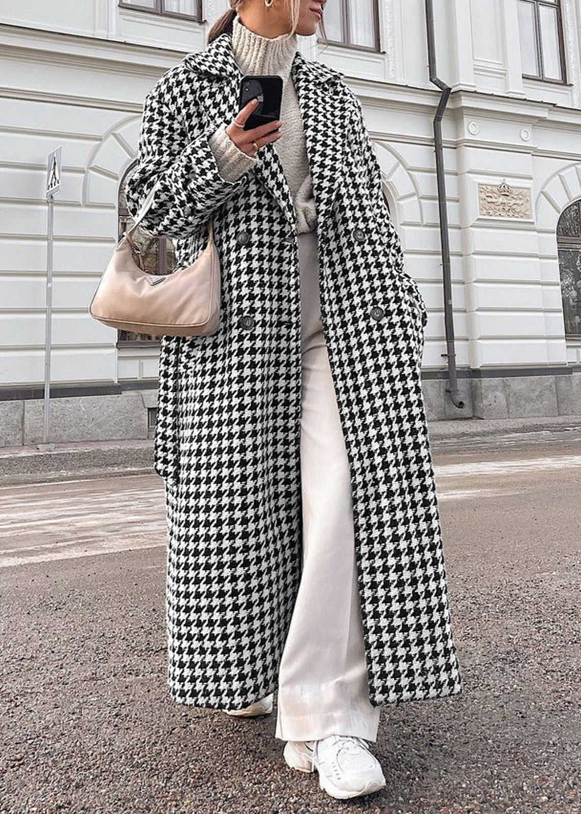 Adele - Houndstooth Tweed Trench Coat