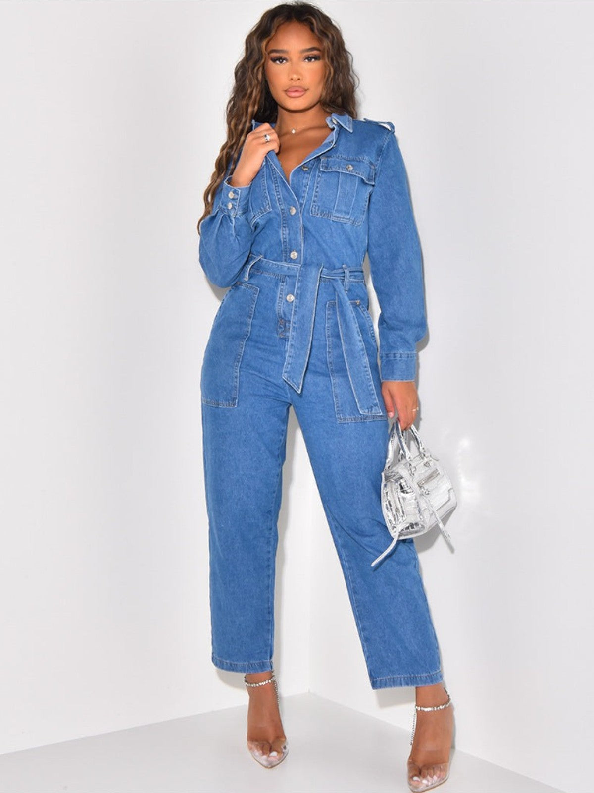Amanda - Denim Belted Jumpsuit
