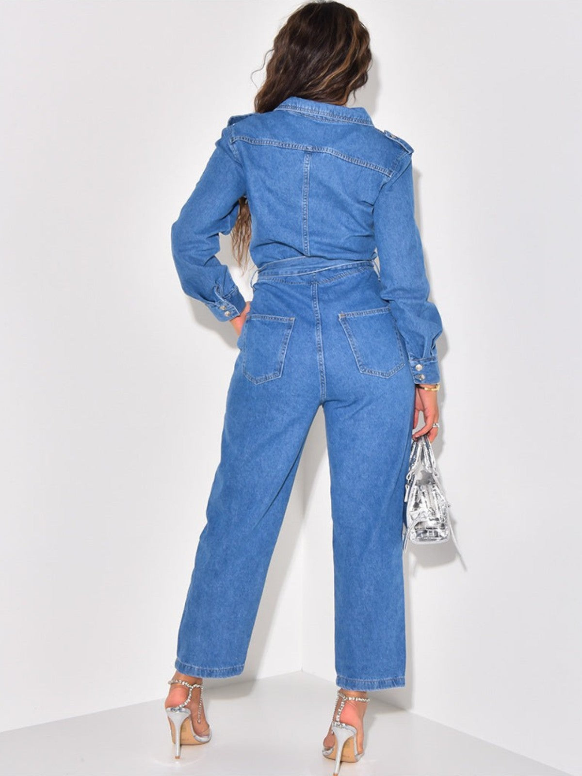Amanda - Denim Belted Jumpsuit