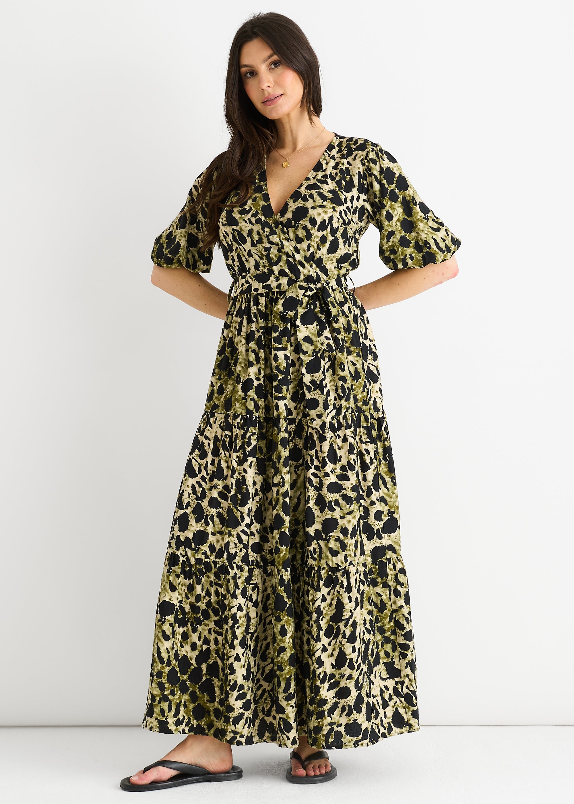Senna - Animal Print Wrap Skater Maxi Dress